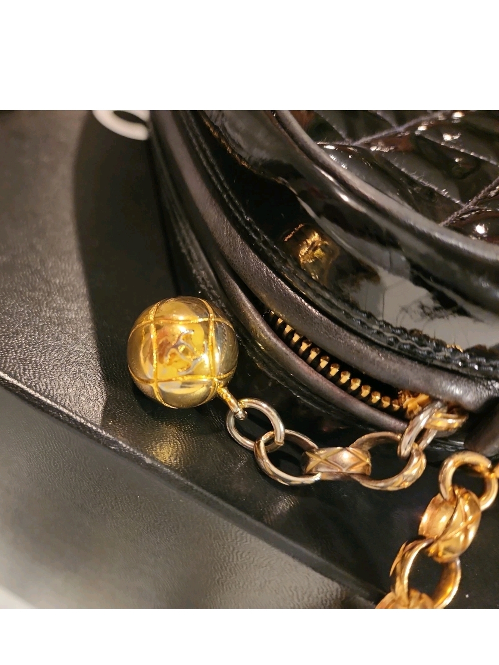 Authentic Vintage Chanel Black Quilted Patent Leather Bag - Picture 6 of 16